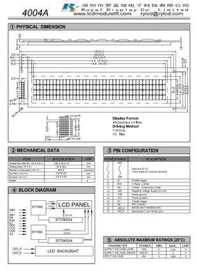40*4 caratteri STN LCD Modulo Blu Monocromo Negativo Grande Dimensione Con ST7065/7066