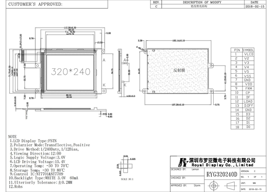 320*240 FSTN Modulo LCD Monocromo per la scansione medica positivo