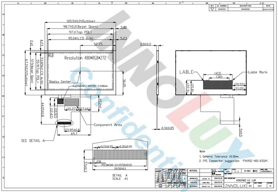 4.3 pollici Innolux LCD Module Panel 480*3RGB*272 TFT Display Anti-Glare Digital