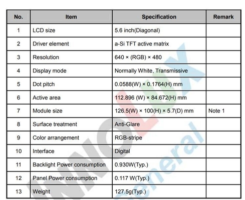 Innolux 5,6 pollici TFT LCD Modulo 640*RGB*480 schermo digitale AT056TN52