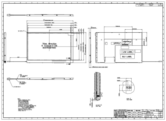 Display LCD TFT INNOLUX da 7 pollici 800*RGB*480 WVGA 40 PIN Interfaccia TTL