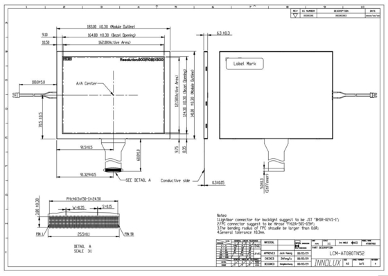 AT080TN52 Innolux Modulo LCD da 8,0 pollici 800*RGB*600 Display digitale
