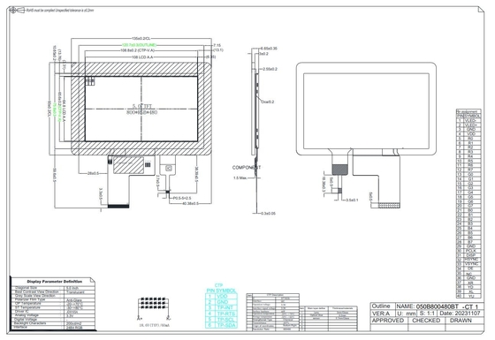 Modulo LCD TFT semi-riflettente da 5 pollici 800*RGB*480 Visualizzazione libera con JD9165A-B CTP