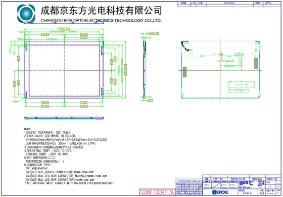 12.1 pollice TFT LCD Panel Boe 800 * 600 RGB 800: 1 BA121S01-100 Disegno per condizioni meteorologiche estreme