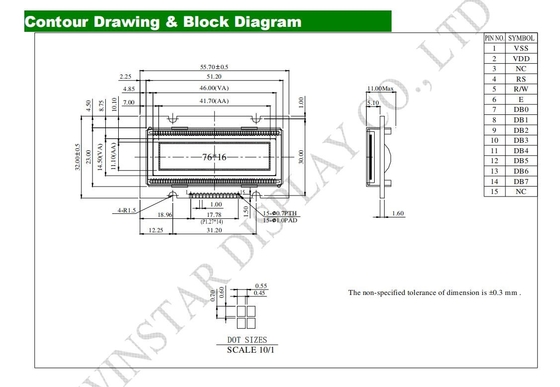 1.7' 76*16 punti Modulo OLED grafico Winstar Monocromo WEG007616A