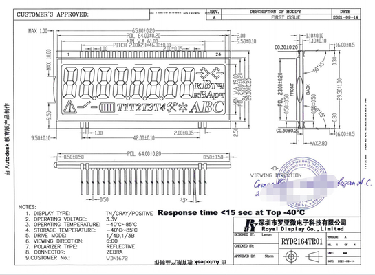 TN LCD Modulo positivo -40 gradi Celsius per il contatore di energia