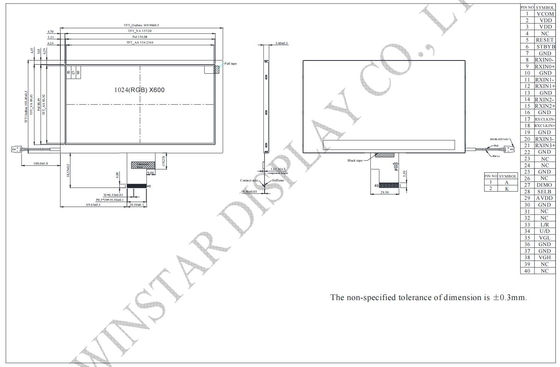 7.0'' TFT LCD Modulo 1024*RGB*600 16:9 LVDS interfaccia display automobilistico Winstar sostituire