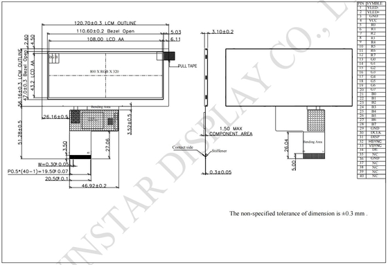 4.6'' 800*RGB*320 LCD Modulo TFT trasmissivo 12H Tipo di barra Winstar sostituire