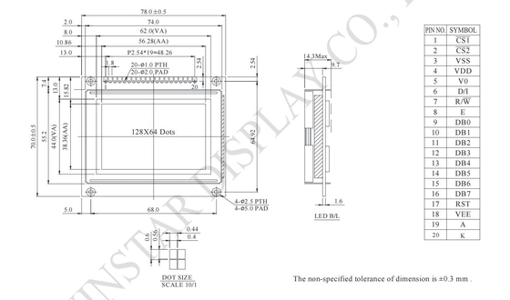 Modulo LCD monocromo piccolo grafico 128*64 con interfaccia NT7107/NT7108 6800 personalizzabile