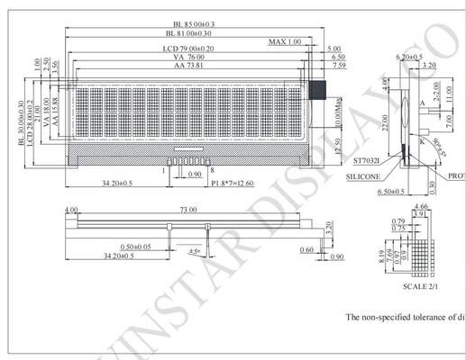 16*2 Modulo LCD a caratteri COG 3.3V Monocromo I2C con ST7032I personalizzabile