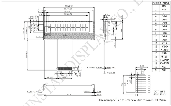 16*2 caratteri COG LCD Modulo 6800/SPI/I2C Interfaccia 5*8 Dot 5V Monocromo personalizzabile
