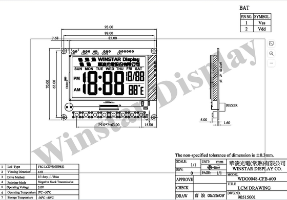 Modulo LCD FSC personalizzabile 12H Negativo Nero Campo trasmissivo sequenziale colore Winstar