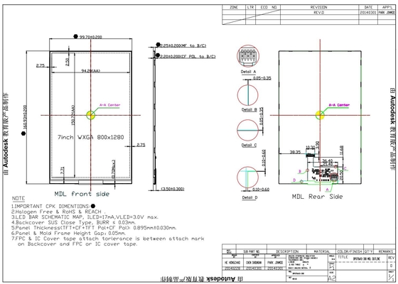 Modulo LCD TFT da 7' 800*1280 RGB BOE MIPI Sottile Alto Contrasto Originale Piccolo MOQ