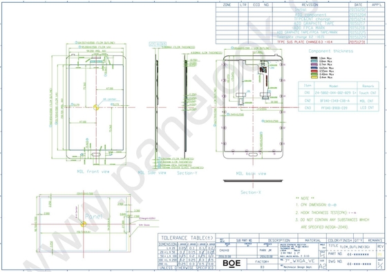 Modulo LCD TFT da 7' 1280*800 RGB BOE TV070WXM-TS0 MIPI 39 pin FPC larghezza di temperatura