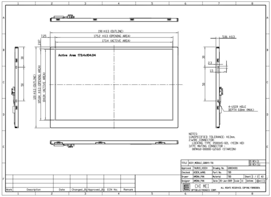 Display LCD TFT da 8' 800*480 RGB G080y1-T01 Chimei Wide Temperature 6/8 Bit