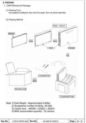 12.1'' Industrial TFT LCD 1280*800 RGB Samsung Monitor Display LTN121AP05-302 Alto contrasto