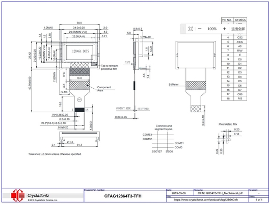 1.4'' 128*64 Modulo LCD grafico CFAG12864T3-TFH ST7565P Display ad ampia temperatura personalizzabile