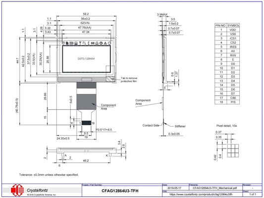 2.4'' 128*64 Modulo LCD grafico a bassa potenza CFAG12864U3-TFH ST7565P Con display industriale retroilluminato