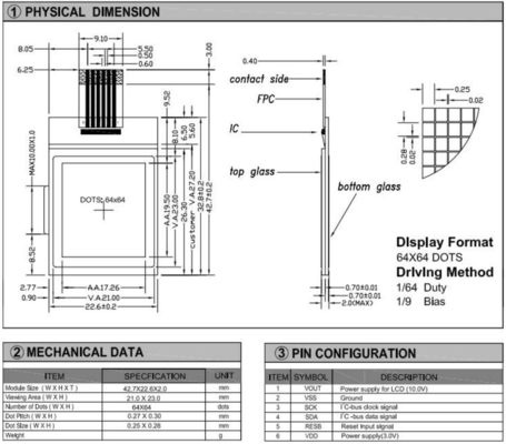 64*64 Modulo LCD grafico con ST7549 con retroilluminazione Display industriale personalizzabile
