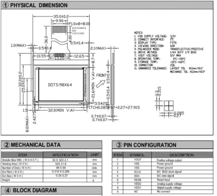 98*64 Modulo LCD grafico con interfaccia St7549 I2c Display a temperatura ampia e riflettente