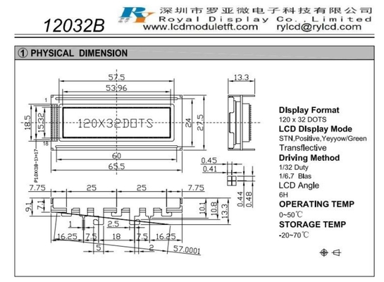 120*32 Modulo LCD grafico Stn positivo giallo/verde riflettente Sbn1661 con retroilluminazione 6h