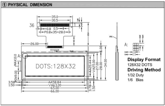 Modulo LCD grafico 128*32 NT7534 con display industriale con connettore FPC retroilluminato