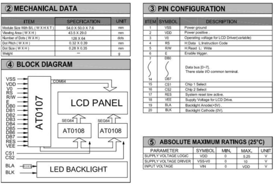 Modulo LCD grafico 128*64 FSTN 6H AT0108 AT0107 con display industriale a retroilluminazione a LED