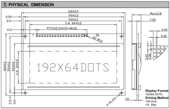 Modulo LCD grafico 192*64 STN vista larga AT0107 con retroilluminazione industriale
