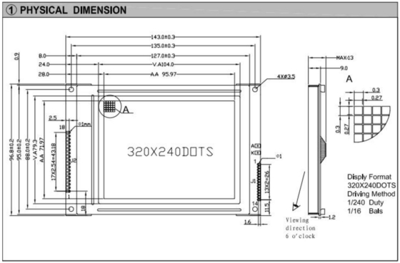 320*240 FSTN Modulo LCD grafico RA8835 6H Display industriale a larga temperatura