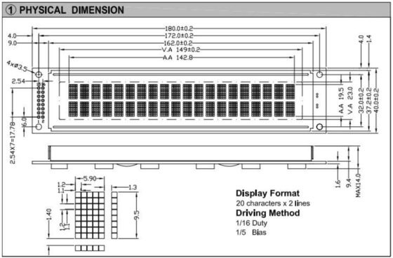 20*2 2002 Modulo LCD a caratteri Display industriale a temperatura ampia di grandi dimensioni