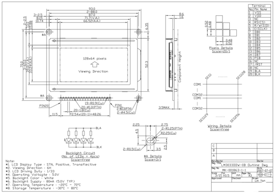 STN Positivo 128*64 Grafica ST7920 6H Modulo LCD ad alta temperatura LM3033DW