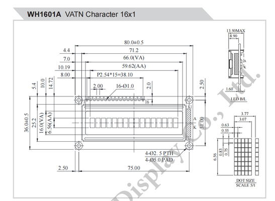 16*1 caratteri Interfaccia SPI monocroma a temperatura ampia Modulo LCD VATN