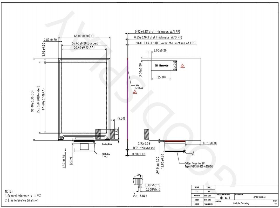 4.0'' 400*600 display standard in carta elettronica riflettente a colori