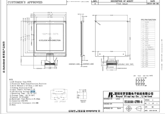 160*160 FSTN LCD Modulo Grafico Display personalizzato Con UC1698U