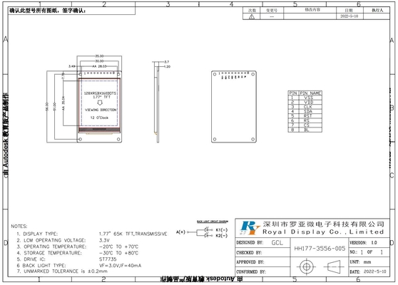 1.77'' 1.8' TFT LCD Modulo 128*160 RGB con ST7735 4 line SPI interfaccia 65k