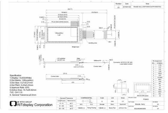 1.29' 1,3' OLED Modulo 64*128 CH1115 IC Spi I2c Interfaccia ad alto contrasto