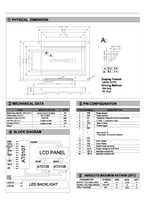 Modulo LCD grafico 128*64 con retroilluminazione con driver AT0107/AT0108 Display industriale 20 pin