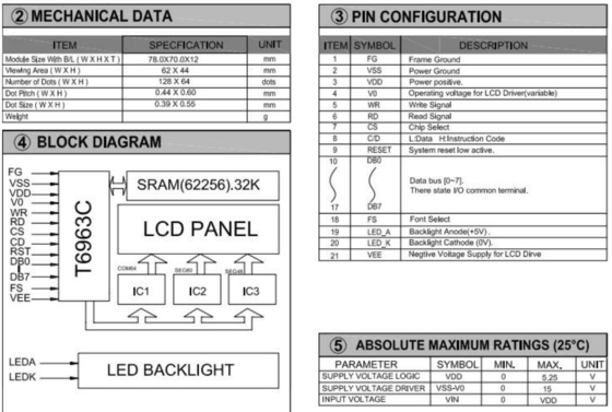 Modulo LCD grafico 128*64 STN T6963C con retroilluminazione Display industriale monocromo personalizzabile