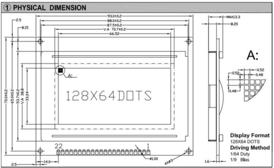 Modulo LCD STN grafico 128*64 AT0107 Monocromo con display industriale retroilluminato a LED