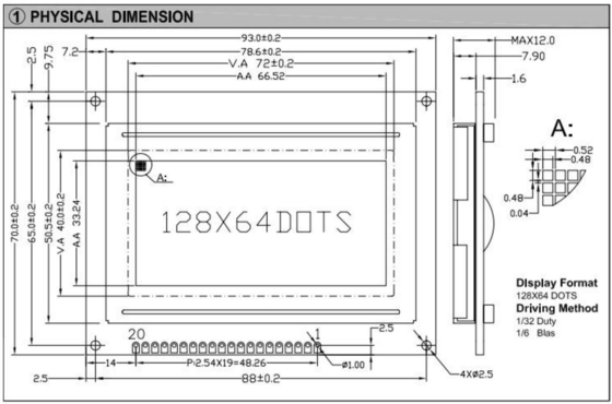 20PIN connettore 128*64 modulo LCD grafico STN monocromo colore opzionale con retroilluminazione