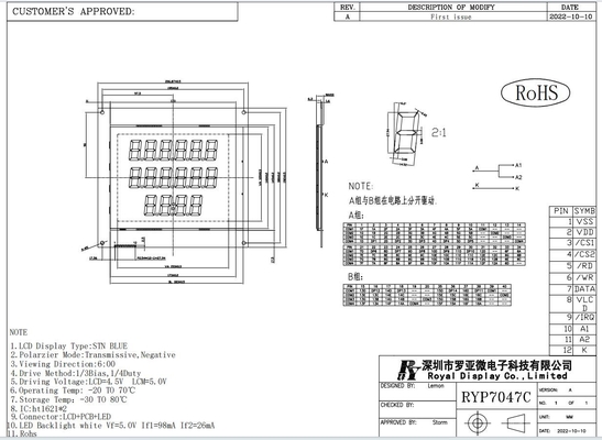 FSTN Modulo LCD Dispenser di carburante Display industriale con Ht1621 6h 5.0V Trasflesso positivo personalizzabile