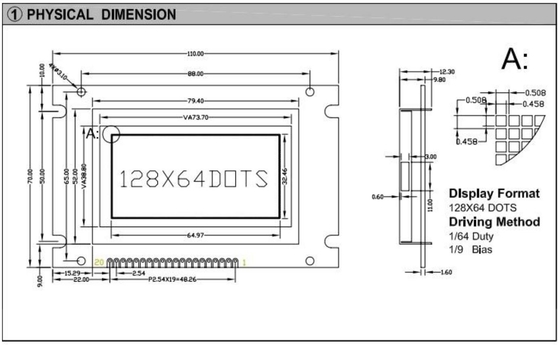 Grande dimensione 128*64 Modulo LCD grafico 20 pin Monocromo con PCB retro luce Industrial Display Personalizzare