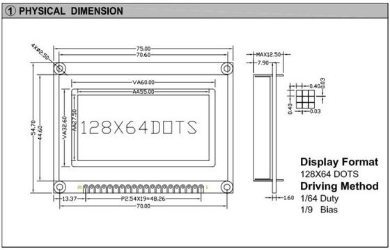 Modulo LCD STN grafico 128*64 con retroilluminazione a LED Monocromo 20 pin ST7565 Display industriale 3.5v