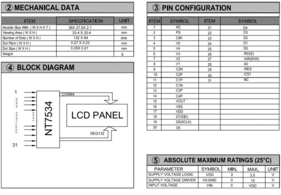 132*64 Modulo LCD grafico FSTN NT7534 FPC Connector Industrial Display 3.5v