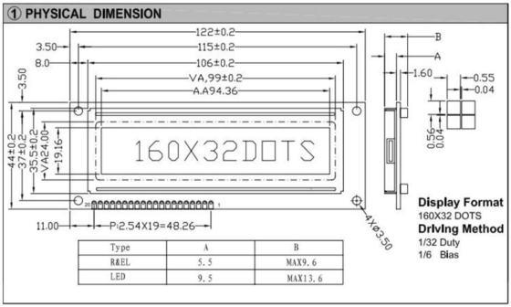 160*32 Modulo LCD grafico FSTN Grande dimensione ST7920/ST7921 Display industriale a larga temperatura Personalizzabile