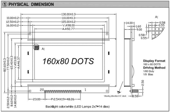 Modulo LCD grafico 160*80 FSTN di grandi dimensioni con retroilluminazione 5.25v Grande temperatura LC7981 Display industriale