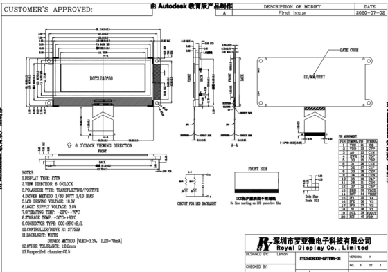240*80 Modulo LCD grafico FSTN 6H Grande temperatura ST7529 COG Display industriale