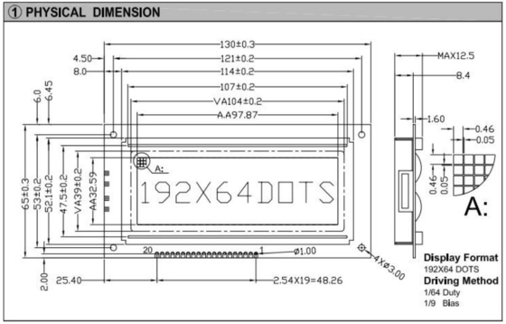 192*64 Modulo grafico LCD Big Size STN PIN Connector con retroilluminazione AT0107 AT0108 Display industriale