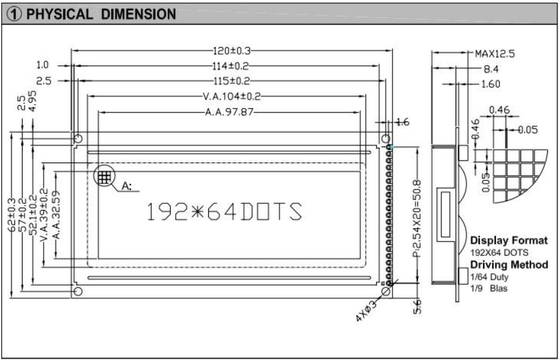 192*64 Modulo LCD grafico FSTN AT0107 con retroilluminazione e display industriale ad alta temperatura