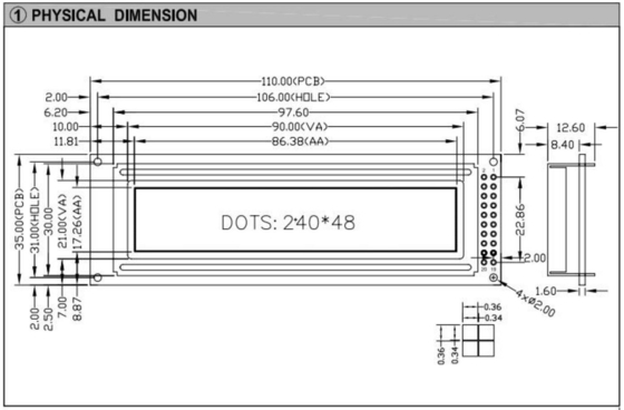 240*48 Modulo LCD grafico STN con retroilluminazione di PCB STandoffs TS107/TS108 Display industriale